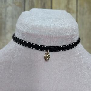 Elegant Black Choker Necklace with Gold Heart Pendant